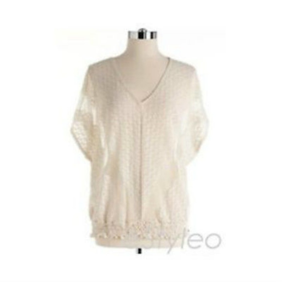 Guess Caftan Tunic Lace Sheer Top Blouse White - Picture 1 of 4